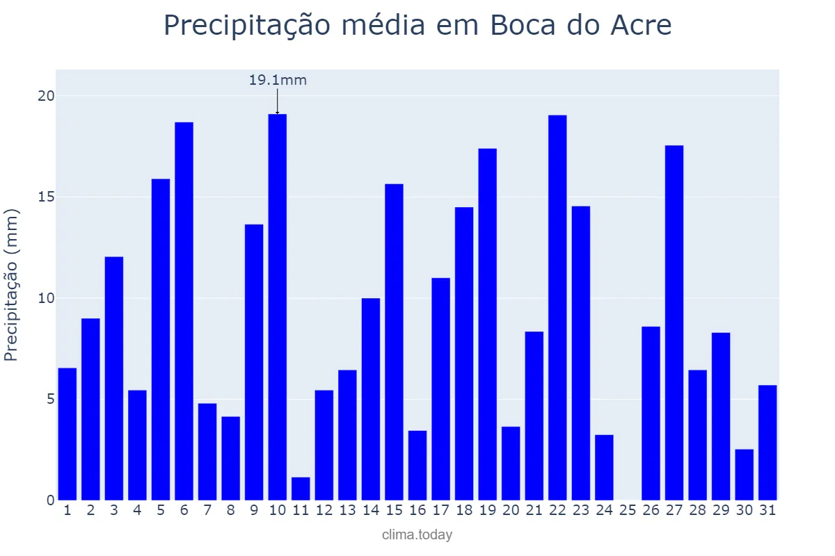 Precipitação em dezembro em Boca do Acre, AM, BR