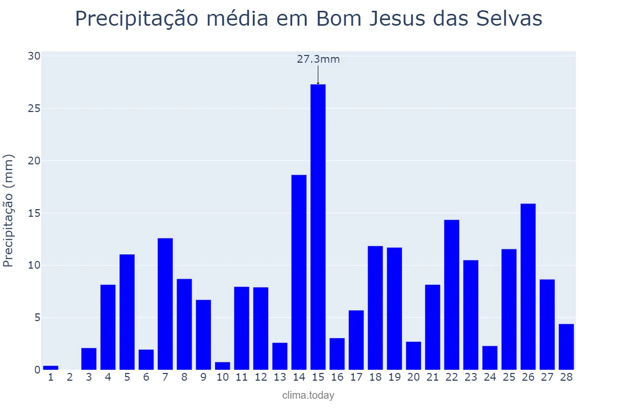 Precipitação em fevereiro em Bom Jesus das Selvas, MA, BR