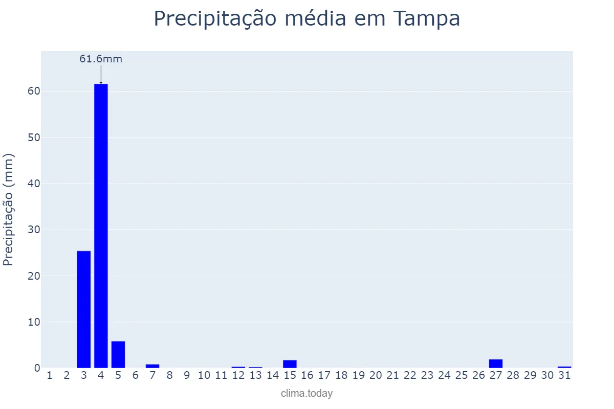 Precipitação em janeiro em Tampa, Florida, US