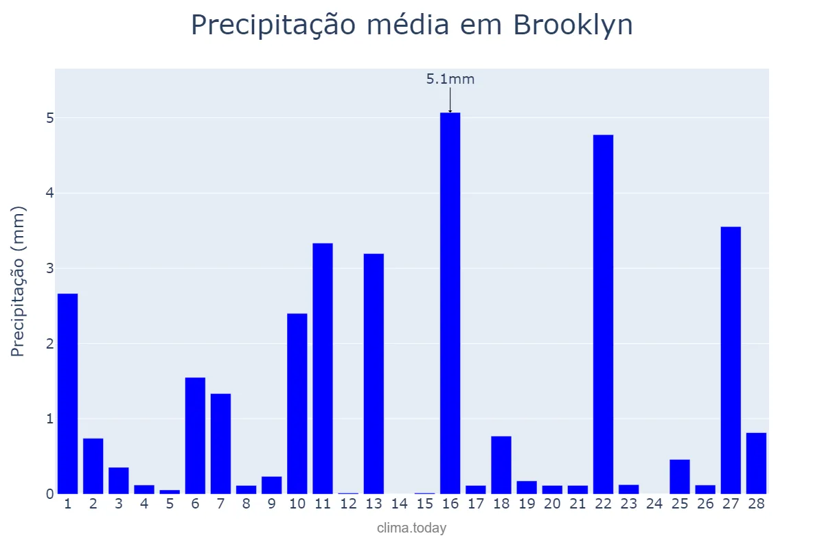 Precipitação em fevereiro em Brooklyn, New York, US