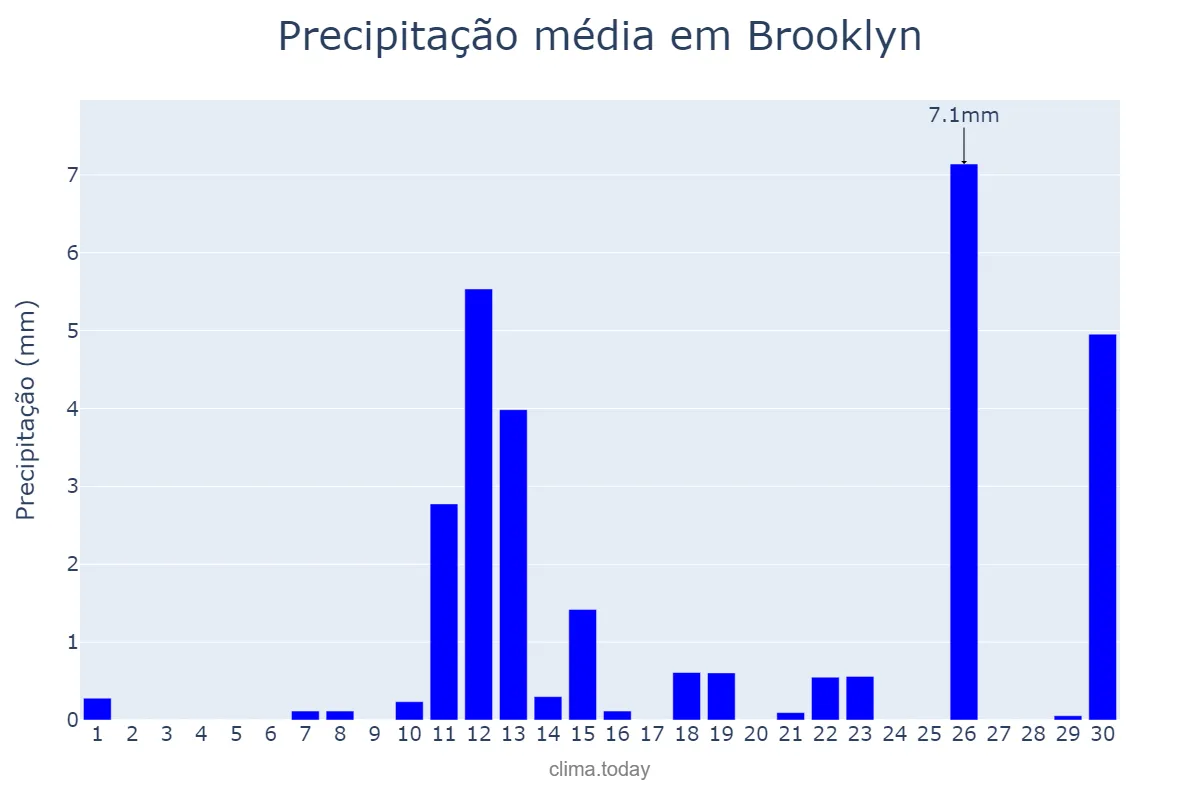 Precipitação em novembro em Brooklyn, New York, US